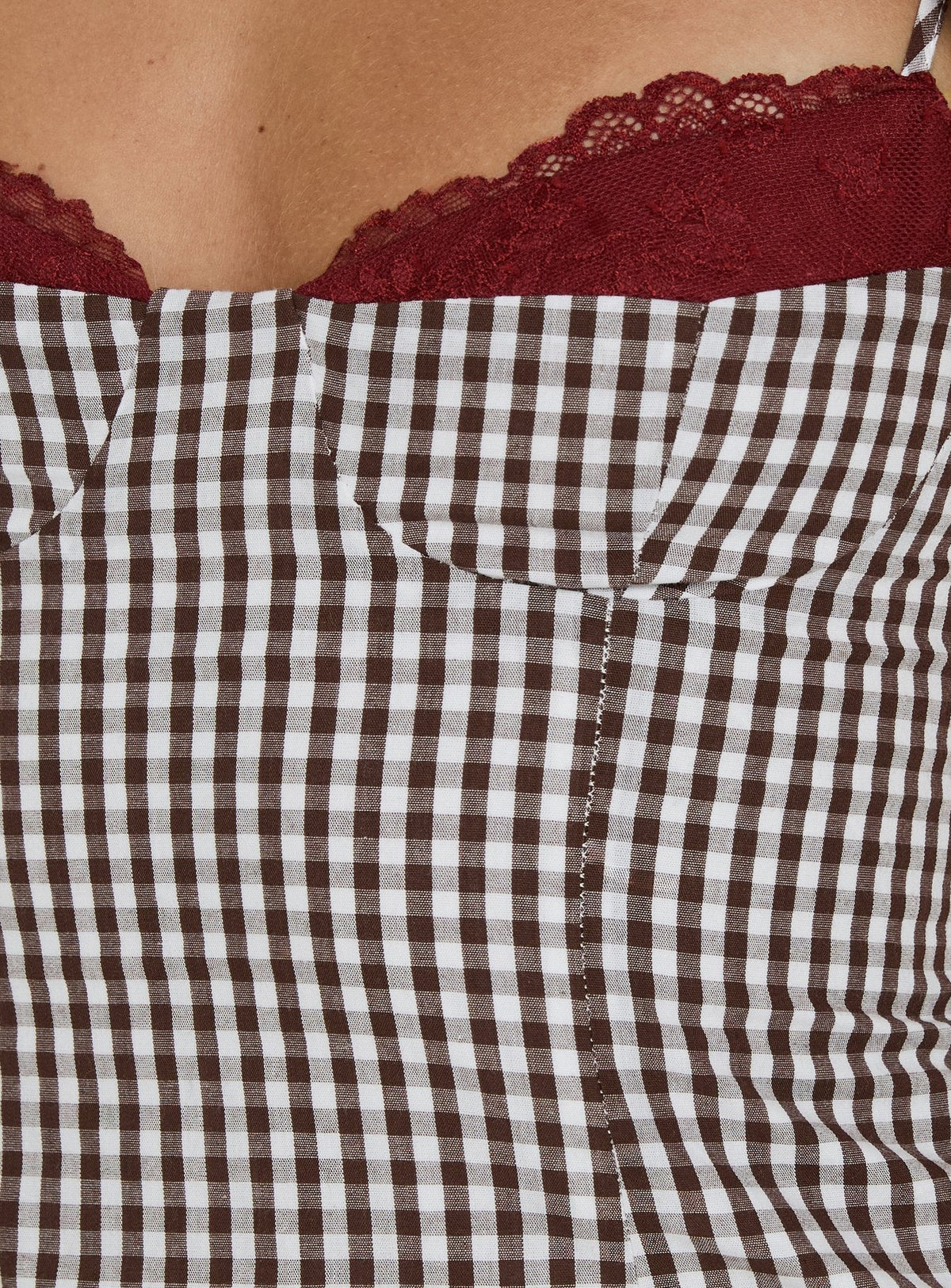 Baby Steps Gespleißtes Bustier-Detail Cami-Top mit braunem Vichykaro