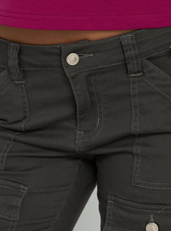 The Trust Fund Low Rise Bootleg Cargo Pants Charcoal in womens regular pants with functional pocket details, product Princess Polly