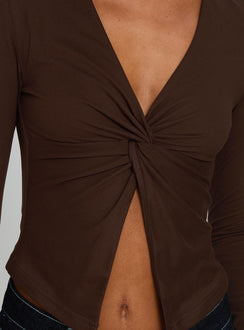 No Hard Feelings Twist Langarm-Top Braun