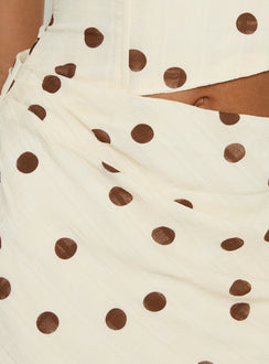 Jasira Trägerloses Mini-Drapierkleid Creme / Braun gepunktet