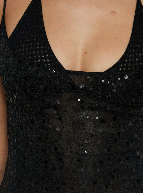 Odena Layered Pailletten-Cami-Top Schwarz