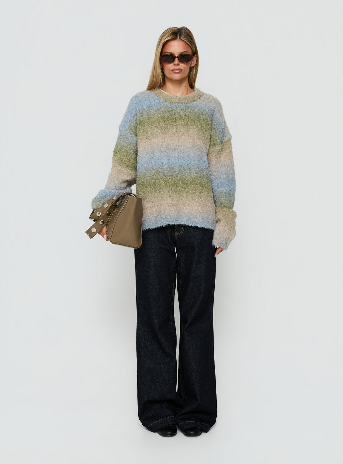 Featuring the Loyalty Knit Jumper Ocean Moss womens-jumpers in oversized short striped design with round neckline product Princess Polly