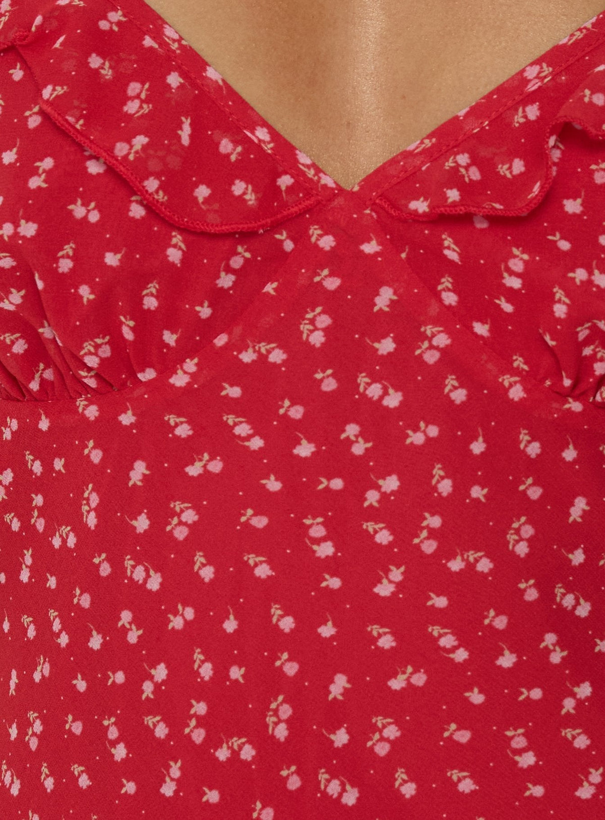 Lozie Frill V-Ausschnitt Minikleid Rot geblümt