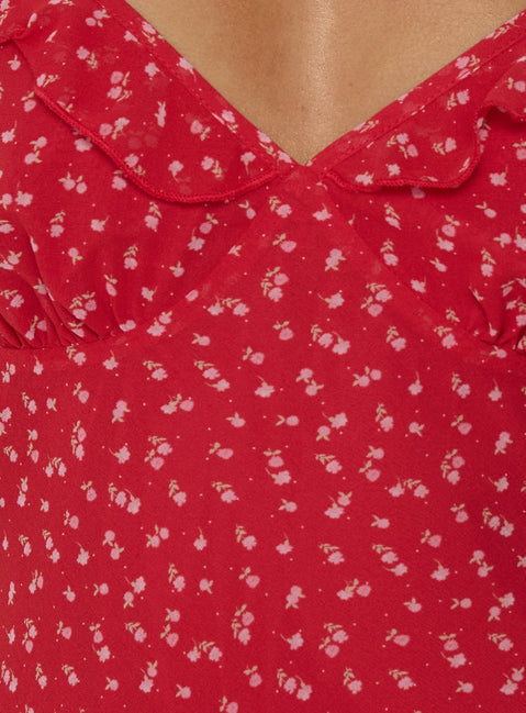 Lozie Frill V-Ausschnitt Minikleid Rot geblümt