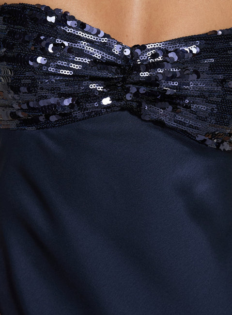 See The Vision Pailletten-Bustier trägerloses Maxikleid Marineblau