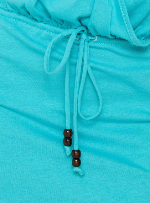 Upper Echelon Draped Ebene drapiertes trägerloses Minikleid Cyan