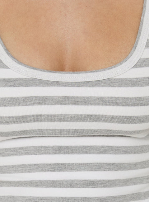 Keep It Light Low Back Vest Top Weiß / Grau gestreift