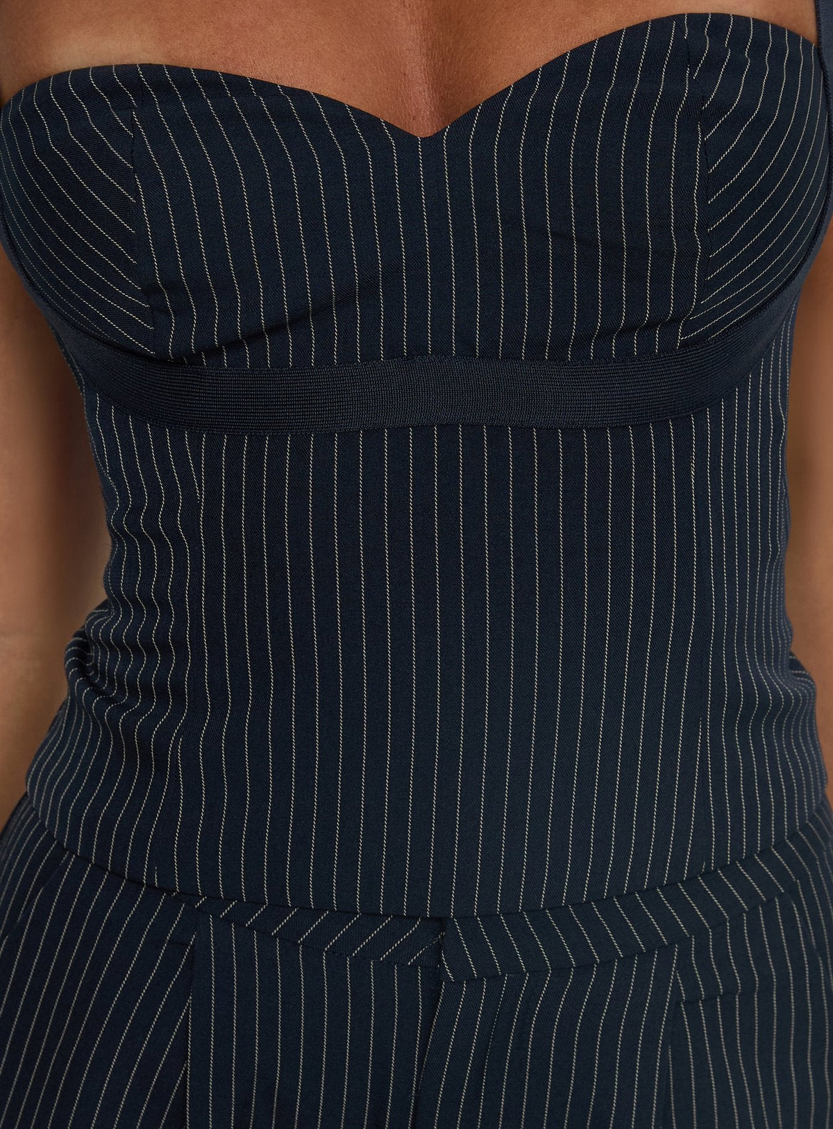 Briana Co-ord Marineblau Nadelstreifen Petite