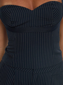 Briana Co-ord Marineblau Nadelstreifen Petite