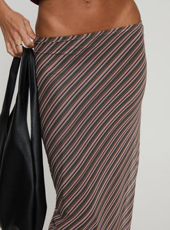 back view of model wearing Princess Polly Harbor Stripe Midi Skirt Multi Midi Skirts 