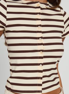 Marvella Button-Up-Top Beige / Braun gestreift