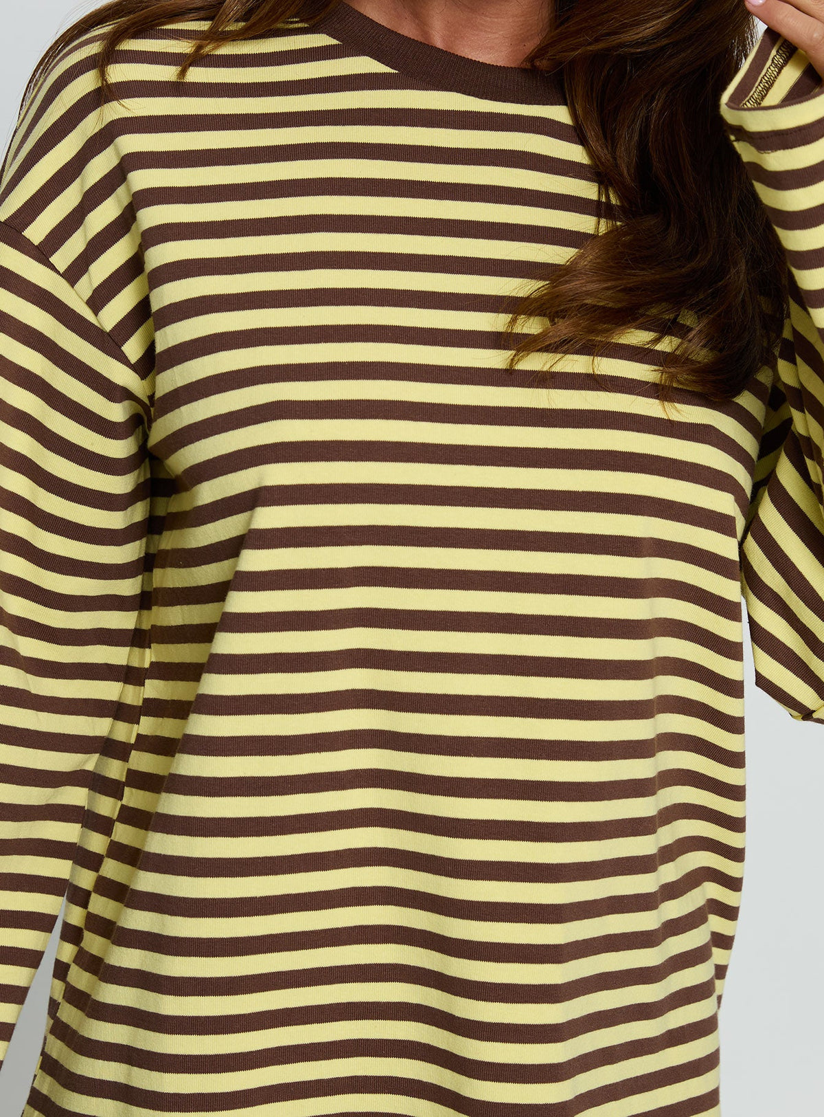 Settle Down Langarm-Top Gelb / Braun gestreift
