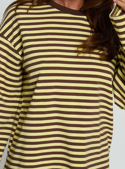 Settle Down Langarm-Top Gelb / Braun gestreift