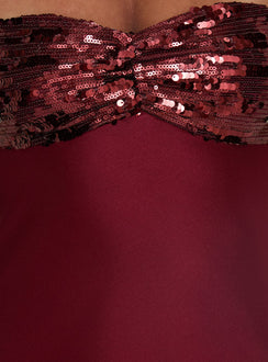 See The Vision Pailletten Bust Trägerloses Maxikleid Bordeauxrote