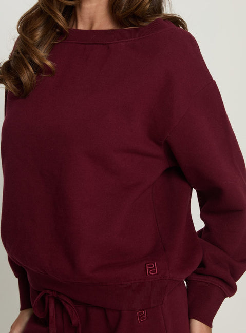 back view of model wearing Princess Polly Wellness Off the Shoulder Jumper Currant 