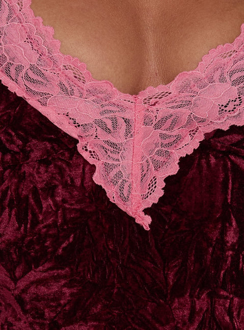 Call My Lover Samt-Spitzen-Mini-Kleid Pflaume / Rosa