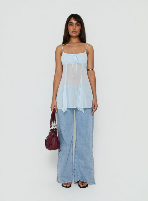 Fabriana Babydoll Transparentes Oberteil Blau