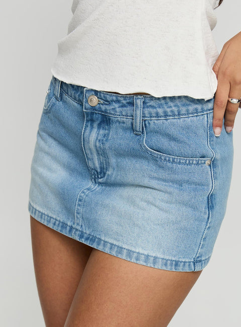 Jordi Low Rise Jeans-Skort Hellblau Waschung