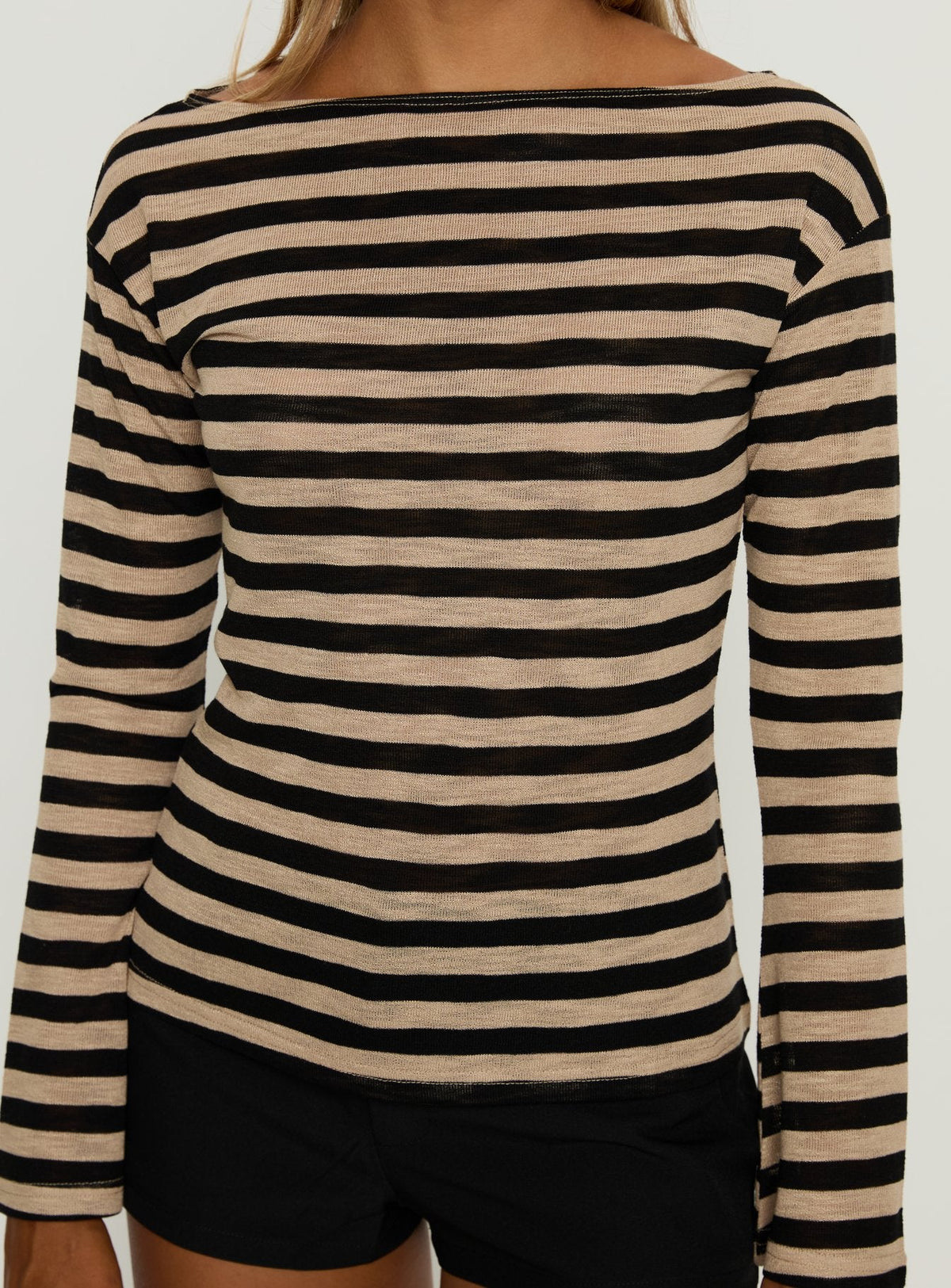So Composed Langarm-Top mit U-Boot-Ausschnitt Latte Stripe