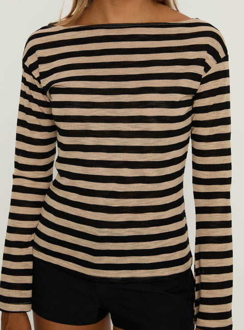 So Composed Langarm-Top mit U-Boot-Ausschnitt Latte Stripe