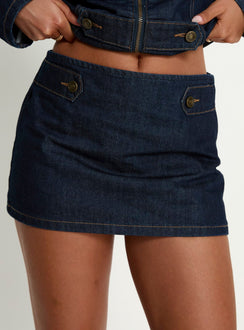 back view of model wearing Princess Polly Cristen Cadet Denim Mini Skirt Indigo Mini Skirts 
