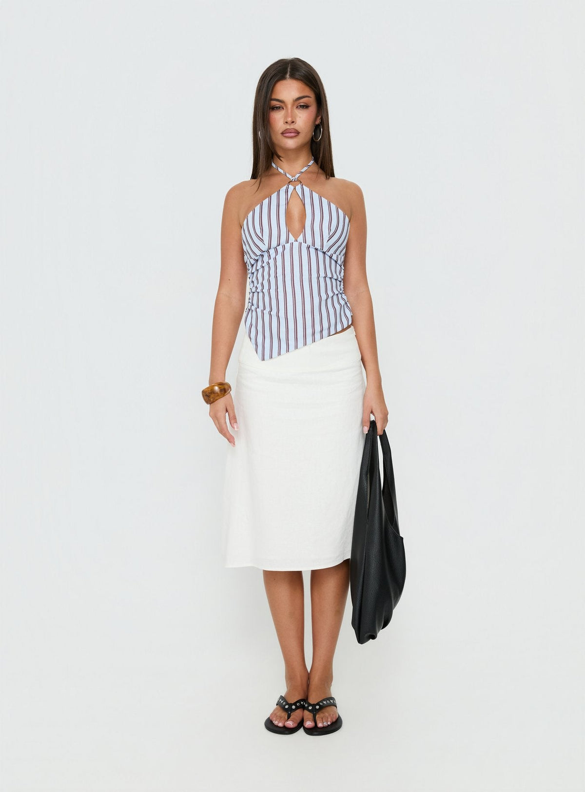 Idiana Halter Neck Oberteil mit Schlüsselloch-Ausschnitt, blau gestreift