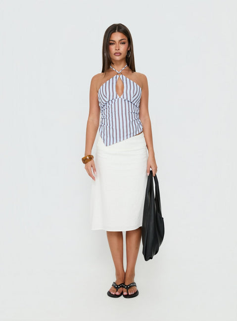 Idiana Halter Neck Oberteil mit Schlüsselloch-Ausschnitt, blau gestreift