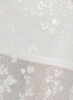 Heart Stealer Sheer Sequin Midi Skirt in White highlighting fitted a-line details and frayed hem Princess Polly