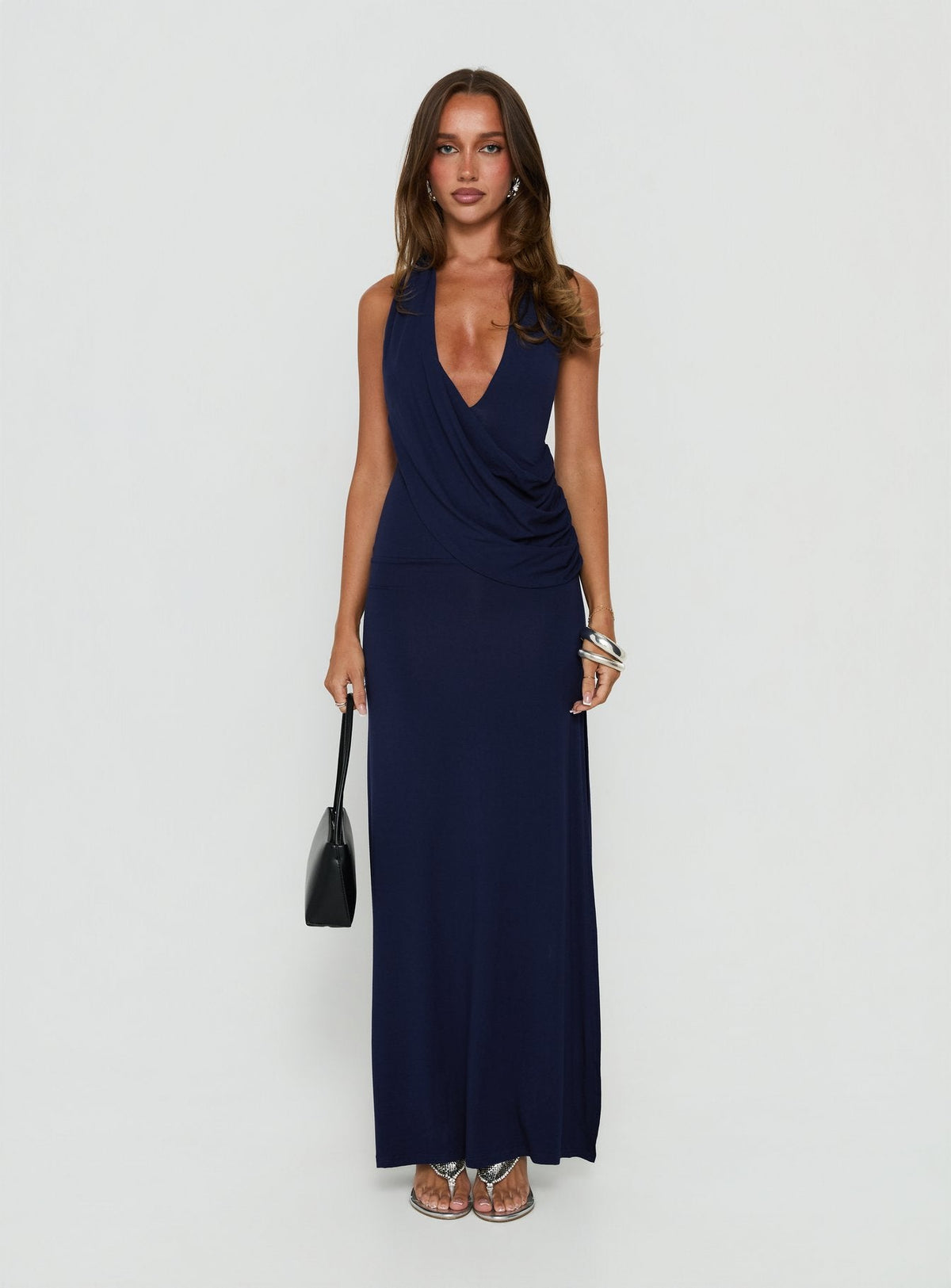 Asmeralda Plunge Low Back Maxi Dress Navy