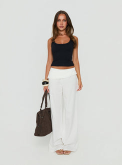 Showcasing the Brea Frill Belted Pants White womens-regular-pants with high-rise front view of model wearing