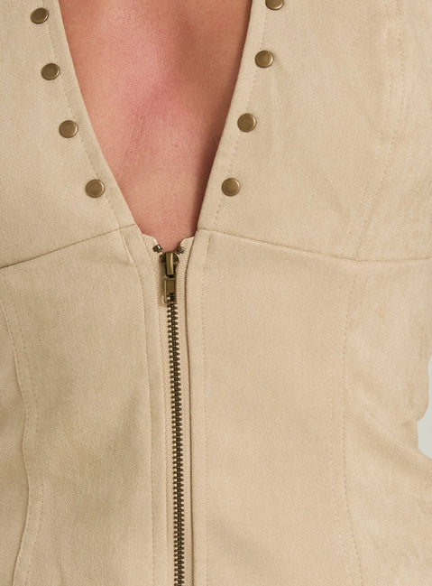 Romey Studded Faux Suede Corset Top Sand