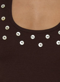 Renara Halter-Rippstrick-Oberteil mit Knöpfen, Braun