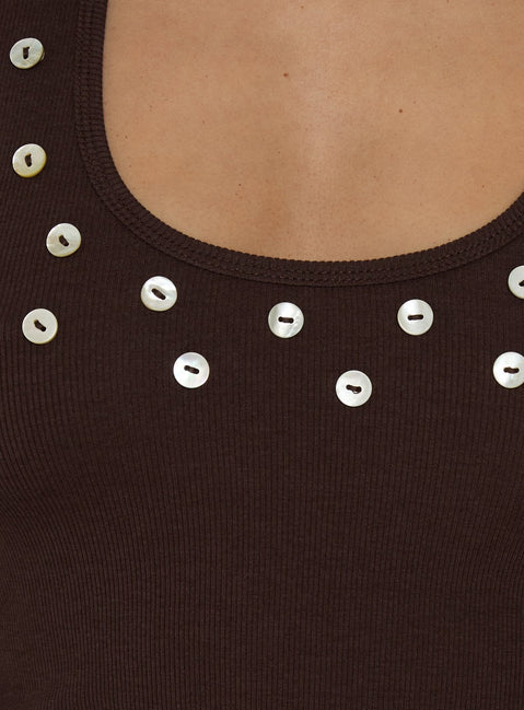 Renara Halter-Rippstrick-Oberteil mit Knöpfen, Braun
