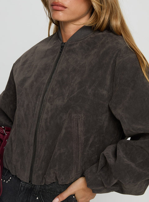 Mastery Wildlederimitat Bomberjacke Anthrazit