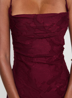 Celena Maxikleid Bordeauxrot Burnout Petite