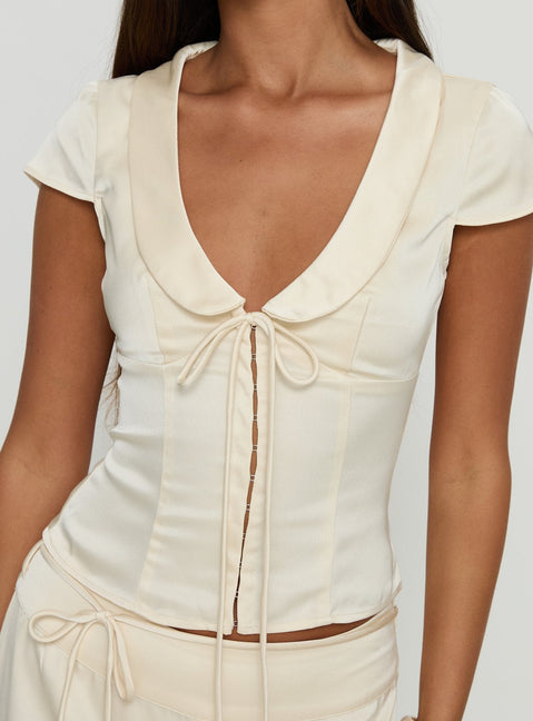 Aubrette Satin-Kragenoberteil Creme