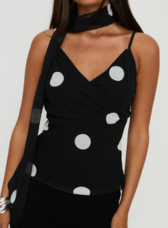 Jenae Schal Detail Cami Top Schwarz / Weiß Polka