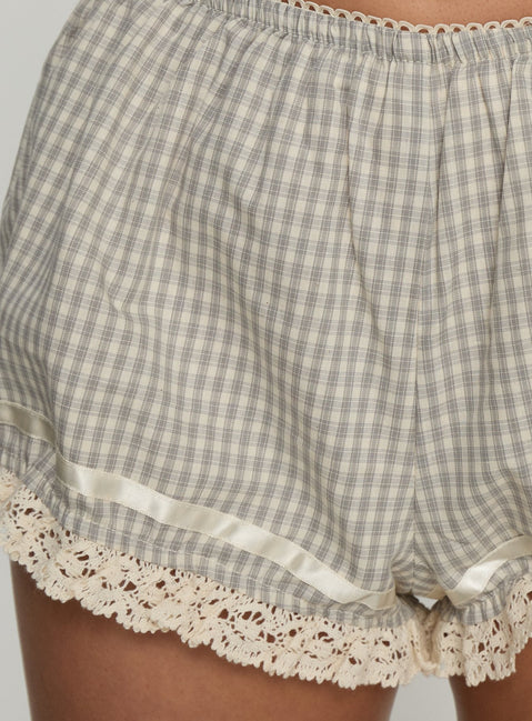 Rhubarb Spitzenshorts Beige / Grau Kariert