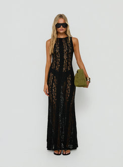 Laurenza Sheer-Spitzen-Maxikleid Schwarz