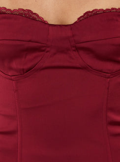 Jazzy trägerloser Korsett-Jumpsuit Bordeauxrot