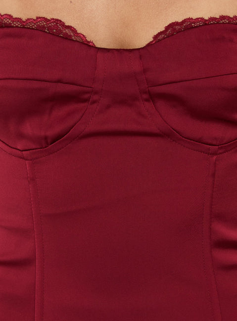 Jazzy trägerloser Korsett-Jumpsuit Bordeauxrot