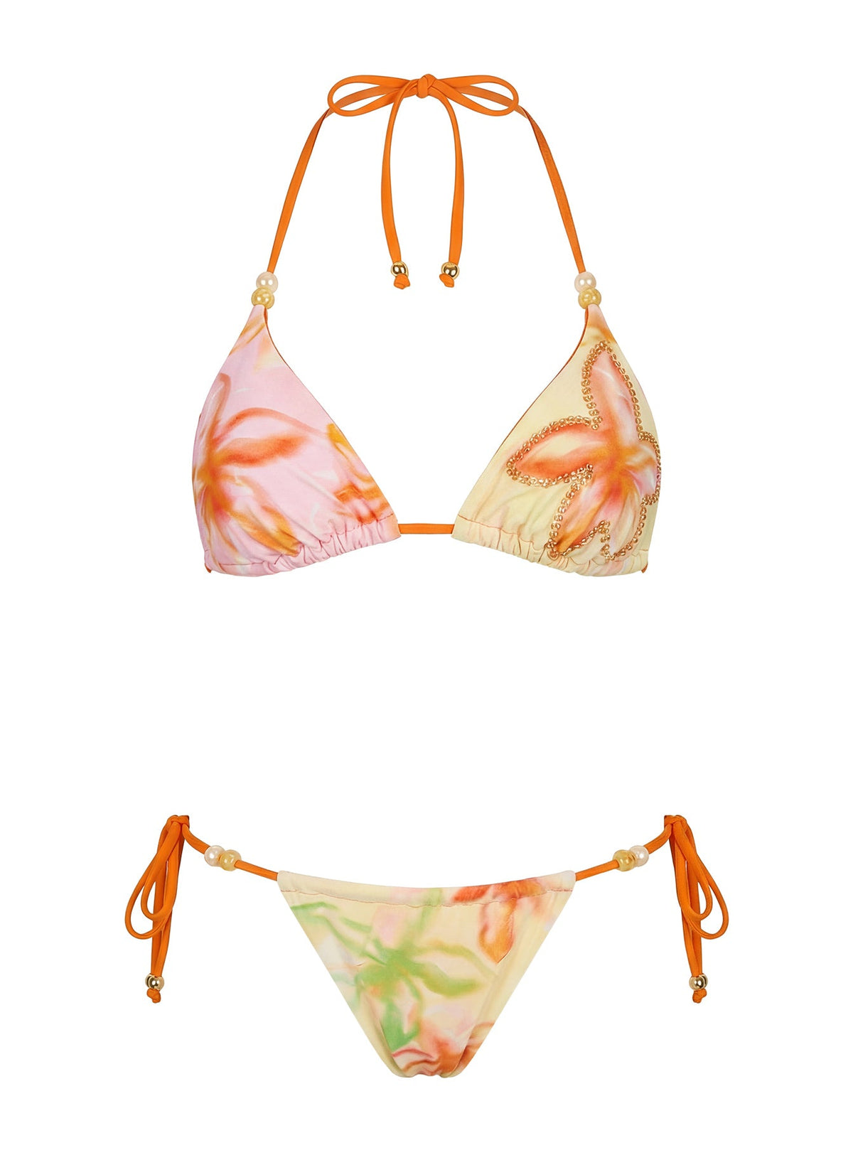 Fleura Bikinihose zum Binden mit Perlenbesatz Gelb Geblümt