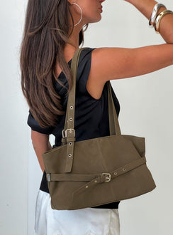 Cosimma Schultertasche aus Wildlederimitat mit Schnallendetail Khaki