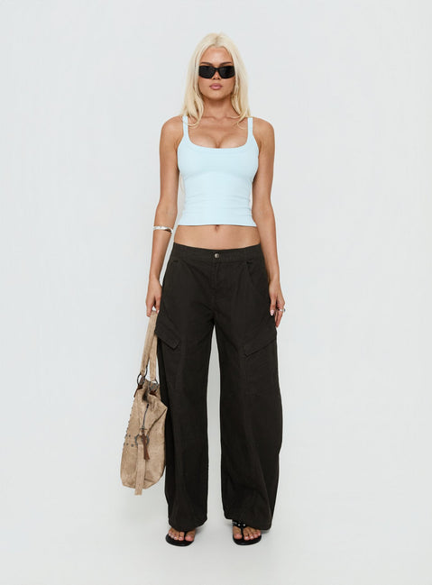 Selective Memory Low-Rise Wide-Leg Cargohose Dunkelanthrazit