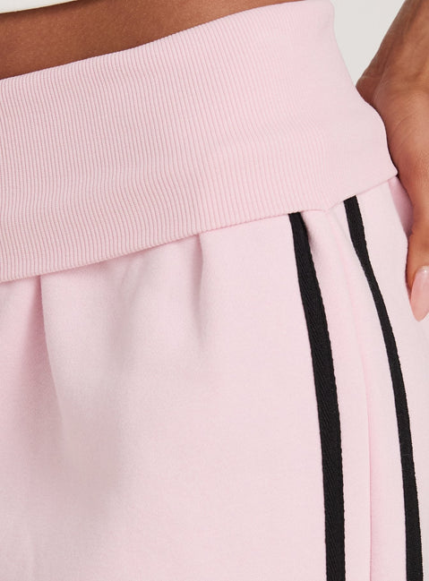Lockie Foldover Baggy Track Pants Pink / Black womens regular pants with high-rise waist detail Princess Polly