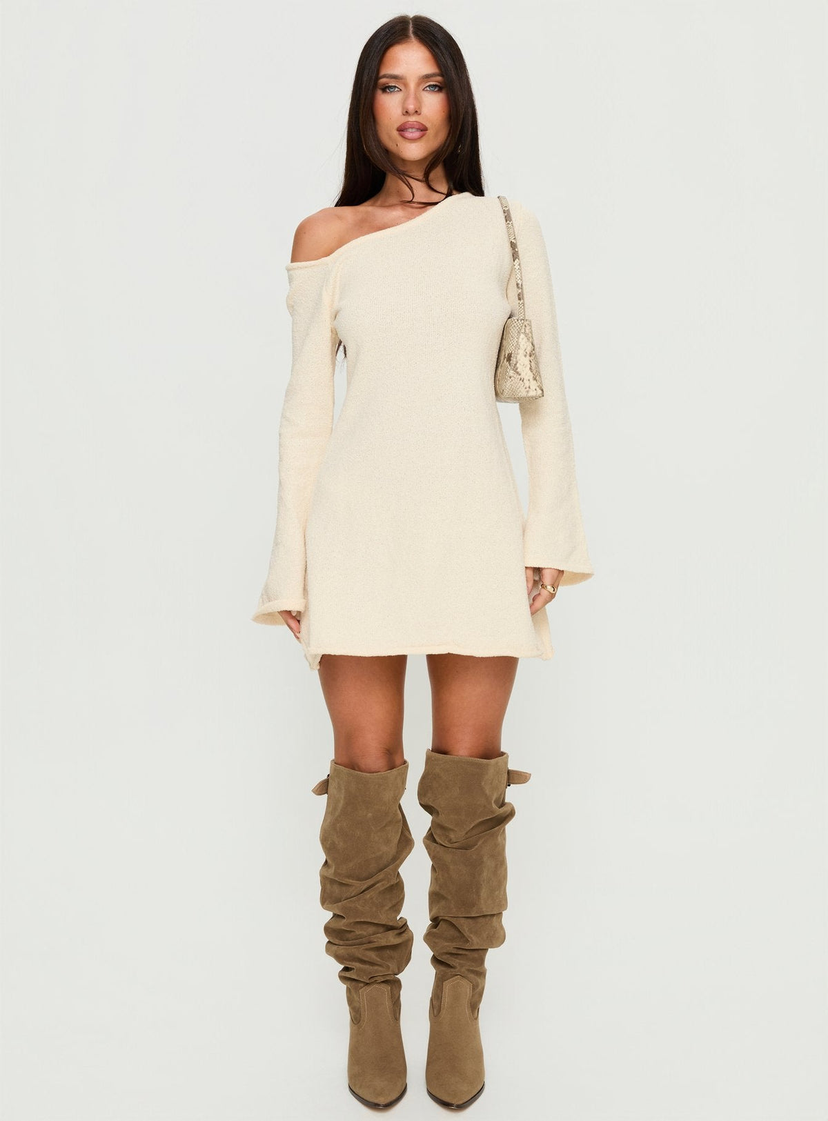 Jaede Off-Shoulder-Strick-Minikleid Creme