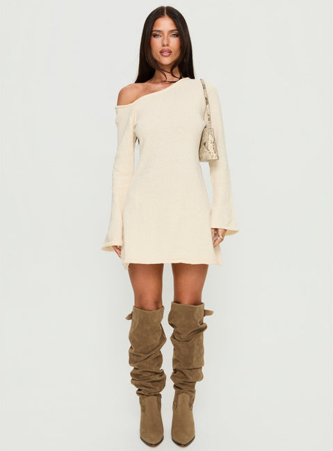 Jaede Off-Shoulder-Strick-Minikleid Creme