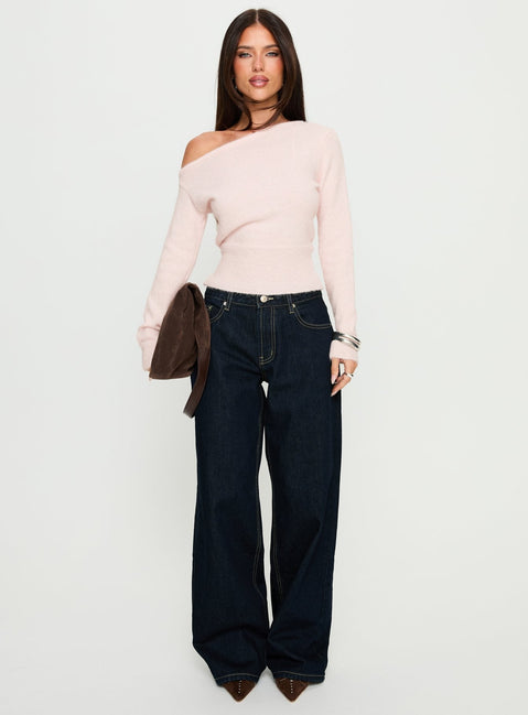 Selbey Fluffy Top mit Off-Shoulder-Ausschnitt und geraffter Taille, Pink