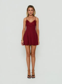 Bloomie Lace Godet Minikleid Kirschlack