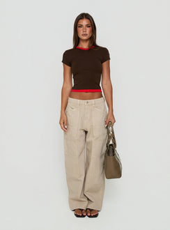 Journee High V Spliced Tee Schokobraun / Rot